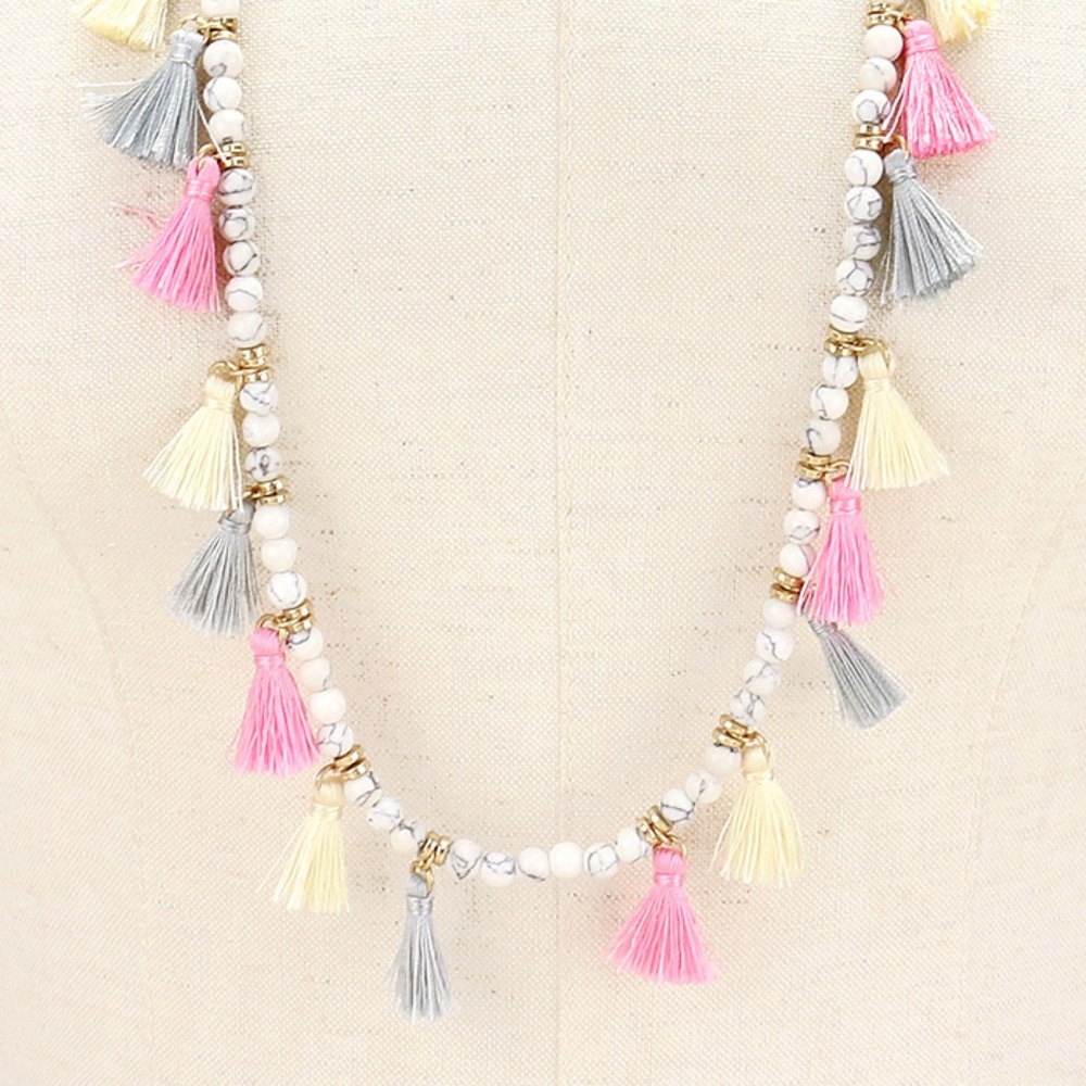 Multi Color Beaded Tassel Long Necklace